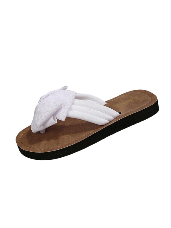 Flat Soles Sandals for Women Summer Bow Embellishments Beach Slippers Casual Outdoor Shoes