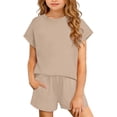 thumbnail image 1 of Iyufng Girls 2 Piece Outfits, Solid Color Short Sleeve Top and Shorts Set, Summer Casual Loungewear Sets, 1 of 9