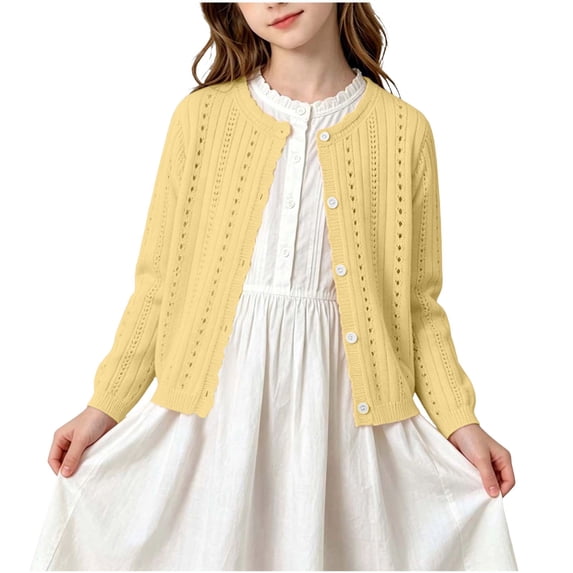 Iyufng Girls Eyelet Knit Cardigans Casual Long Sleeve Button Sweater