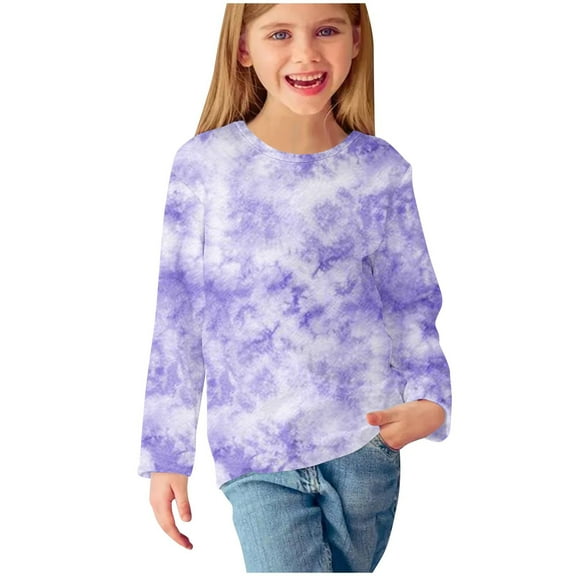 Iyufng Girls Long Sleeve Shirts Kids Print Crew Neck T-Shirt Casual Tunic Tops