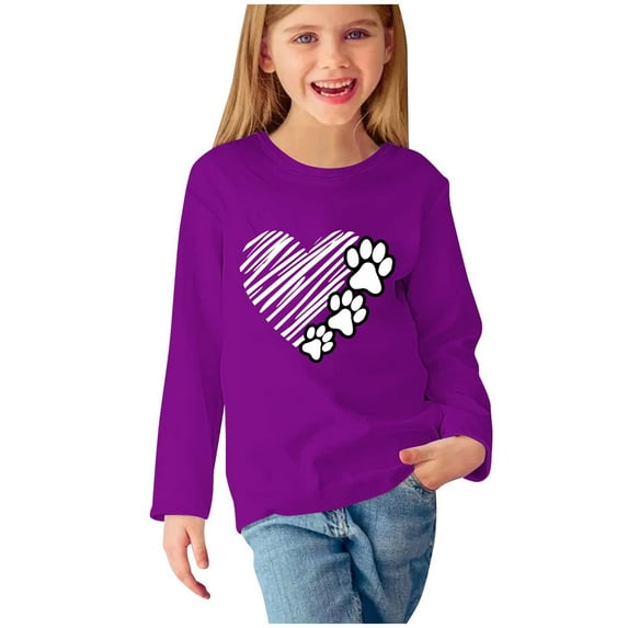 Iyufng Girls Long Sleeve Shirts Kids Print Crew Neck T-Shirt Casual Tunic Tops