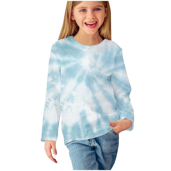Iyufng Girls Long Sleeve Shirts Kids Print Crew Neck T-Shirt Casual Tunic Tops
