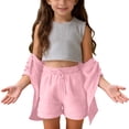 thumbnail image 1 of Iyufng Girls' Outfit Sets 2 Pieces, Solid Color Long Sleeve Button-Down Shirt and Shorts Set, Summer Casual Clothing Sets, 1 of 9