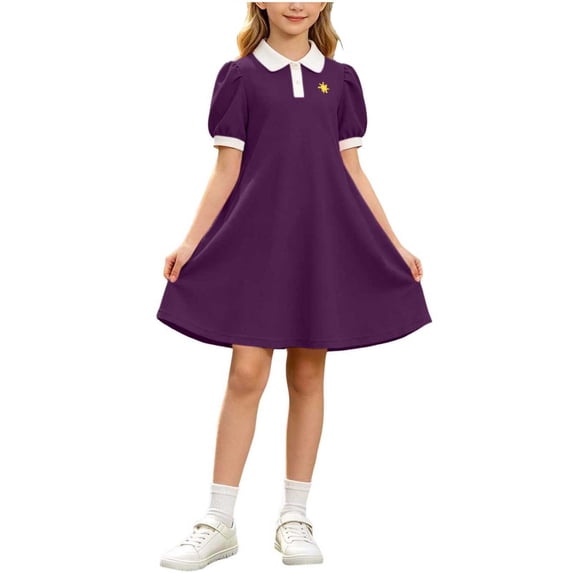 Iyufng Girls' Short Sleeve Collared Dresses Summer Casual Dress