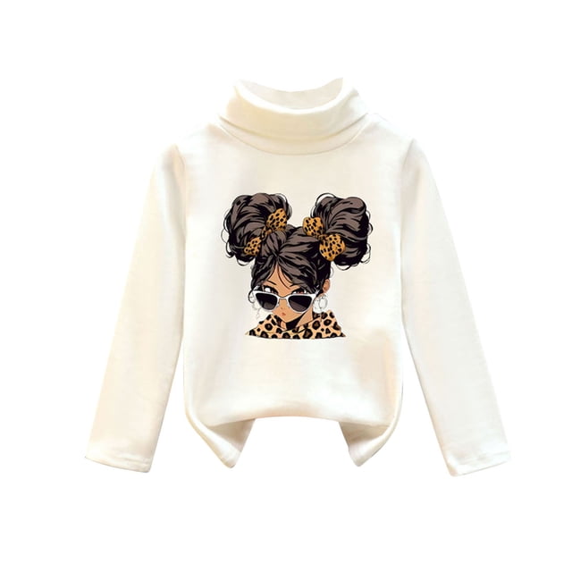 Iyufng Girls Sweatshirts,Fleece Graphic Cotton Crewneck Pullover Sweatshirt for Girls,Children's Small and Medium-sized Plush Thick Printed High Neck Fashion Tops,Teen Girls Pullover Tops
