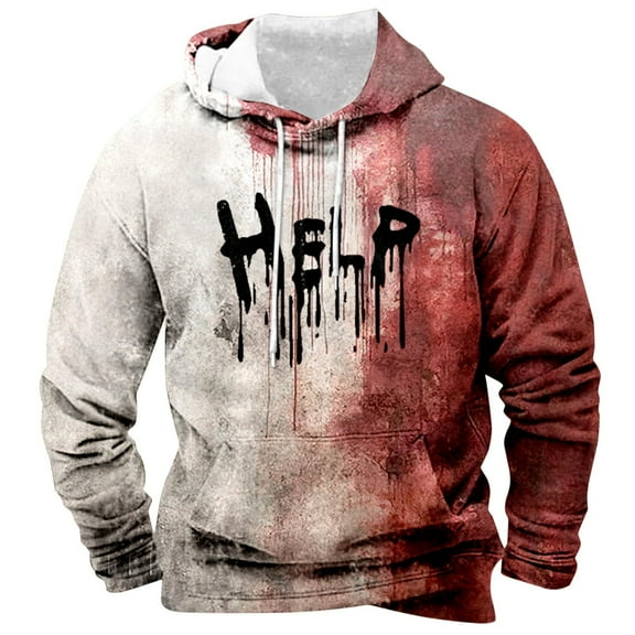 Iyufng Halloween Mens Hooded Sweatshirts Hoodies for Men,Men's Leisure Draw Rope Hooded Sweatshirt Stained Lettering Print,Mens Hoodies Pullover