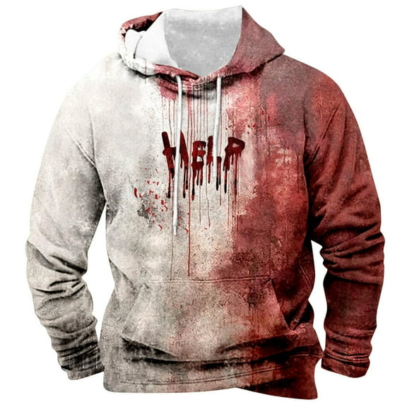 Iyufng Halloween Mens Hooded Sweatshirts Hoodies for Men,Men's Leisure Draw Rope Hooded Sweatshirt Stained Lettering Print,Mens Hoodies Pullover