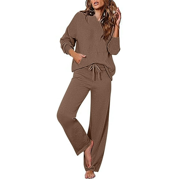 Iyufng Hoodie Set for Women,Plus Size Hooded Sweatshirt and Sweatpants Sets,Women's 2 Piece Sweater Outfits Set Oversized Pullover Hoodie Wide Leg Pants Loose Knitted,Jogger Outfit