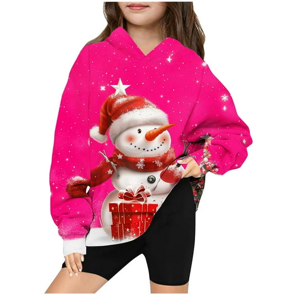 Iyufng Hoodies for Teen Girls,Long Sleeve Graphic Hooded Sweatshirt,Christmas Pattern T-shirt Printed Round Neck Boys and Girls Short Sweatshirt,Teen Girls Pullover Pocket Sweatshirt Tops