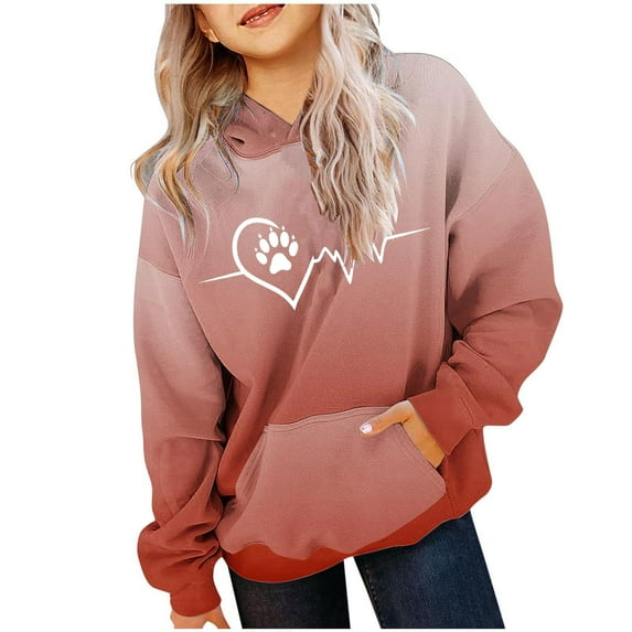 Iyufng Hoodies for Teen Girls,Long Sleeve Graphic Hooded Sweatshirt Gradient,Kids Pattern T-shirt Printed Round Neck Short Cute Hoodies Boys and Girls,Teen Girls Pullover Pocket Sweatshirt Tops