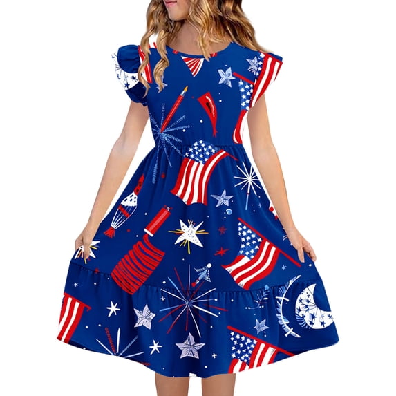 Iyufng Independence Day Printed Dresses for Girls