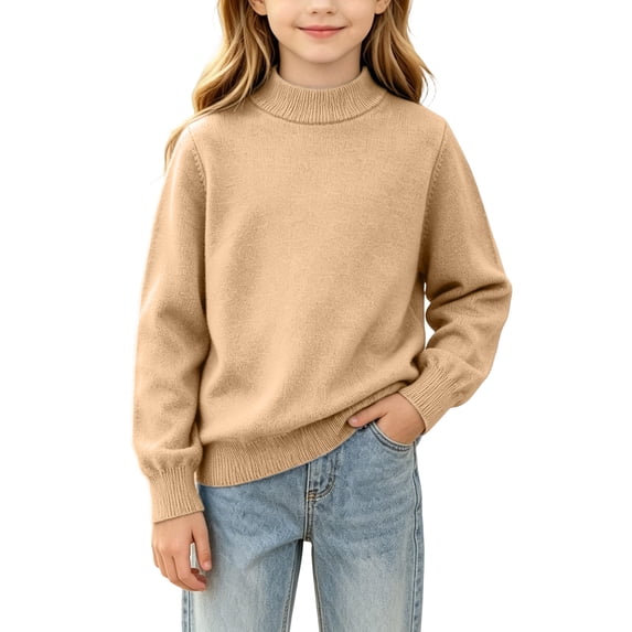 Iyufng Kids Mock Neck Knit Sweaters Unisex Basic Long Sleeve Pullover Top
