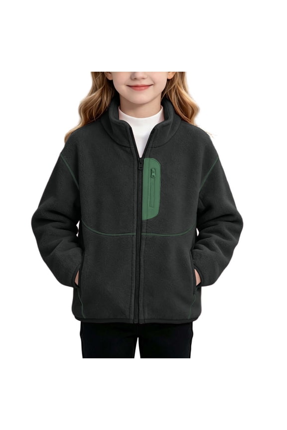 Kids Sherpa Fleece Stand Collar Zip Jackets Unisex Warm Outer Coat with Side Hand Pockets