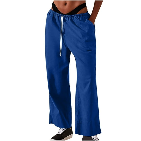 Iyufng Linen Pants Women Plus Size,Women Pants Women's Solid Cotton and Linen Drawstring Loose Casual Wide Leg Pants,Gifts for Women