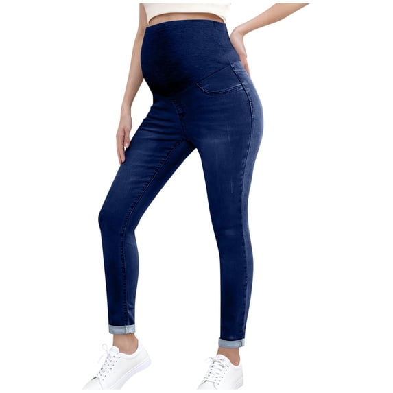 Iyufng Maternity Jeans Fitted High Waist Cropped Jeans