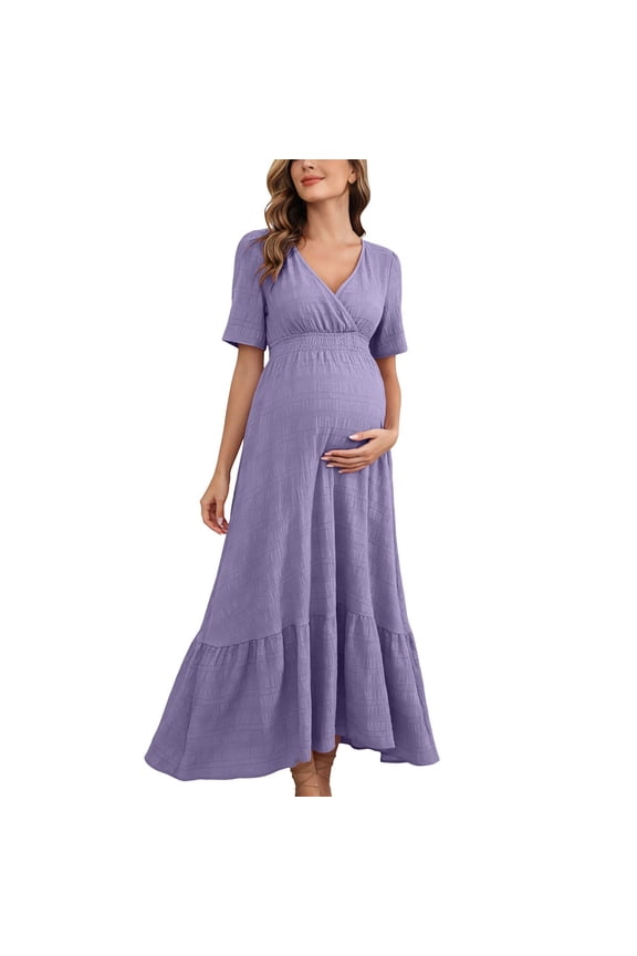 Maternity Maxi Dress Short Sleeve Ruffled Summer Maternity Wear