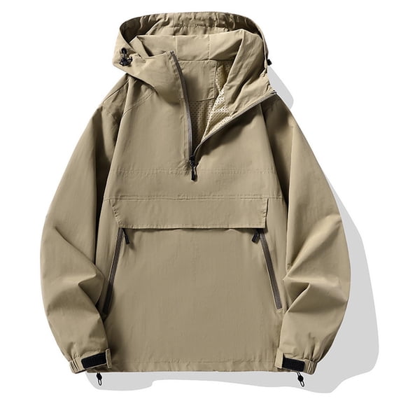 Iyufng Men's Anorak Hooded Windbreaker Jackets, Half‑Zip Pullover Lightweight Outdoor Pullover Outerwear with Kangaroo Pocket and Drawstring Hem