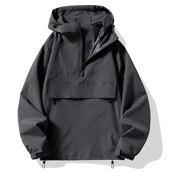 Iyufng Men's Anorak Hooded Windbreaker Jackets, Half‑Zip Pullover Lightweight Outdoor Pullover Outerwear with Kangaroo Pocket and Drawstring Hem