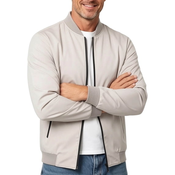 Iyufng Men's Classic Bomber Jacket, Full Zip Stand Collar Lightweight Casual Baseball Coat with Zipper Side Pockets