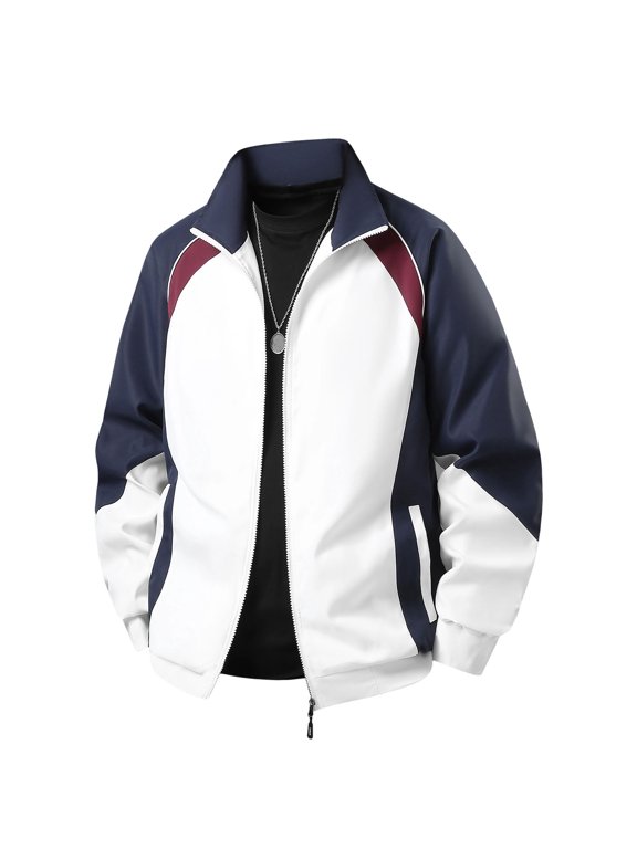 Men's Color Block Zip Up Lightweight Track Jackets Stand Collar Casual Windbreaker Outdoor Sports Outerwear