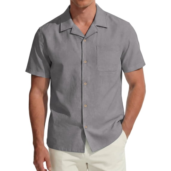 Iyufng Men's Cotton Shirts Short Sleeve Casual Button Down Shirt Summer Solid Color Shirts with Pocket