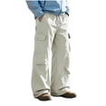 thumbnail image 1 of Iyufng Men's Drawstring Elastic Waist Casual Wide Leg Outdoor Cargo Pants with Button Flap Pocket, 1 of 7