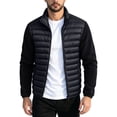 thumbnail image 1 of Iyufng Men's Mock Neck Spliced Puffer Jackets Detachable Hood Long Sleeves Zip Up Outerwear, 1 of 5
