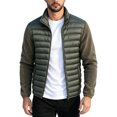 thumbnail image 1 of Iyufng Men's Mock Neck Spliced Puffer Jackets Detachable Hood Long Sleeves Zip Up Outerwear, 1 of 5