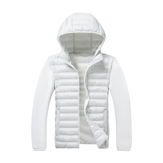 Iyufng Men's Mock Neck Spliced Puffer Jackets Detachable Hood Long Sleeves Zip Up Outerwear