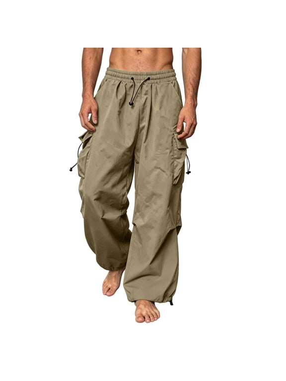 Men's Multifunctional Cargo Pants Loose Casual Quick Dry Trousers with Drawstring and Adjustable Cuffs
