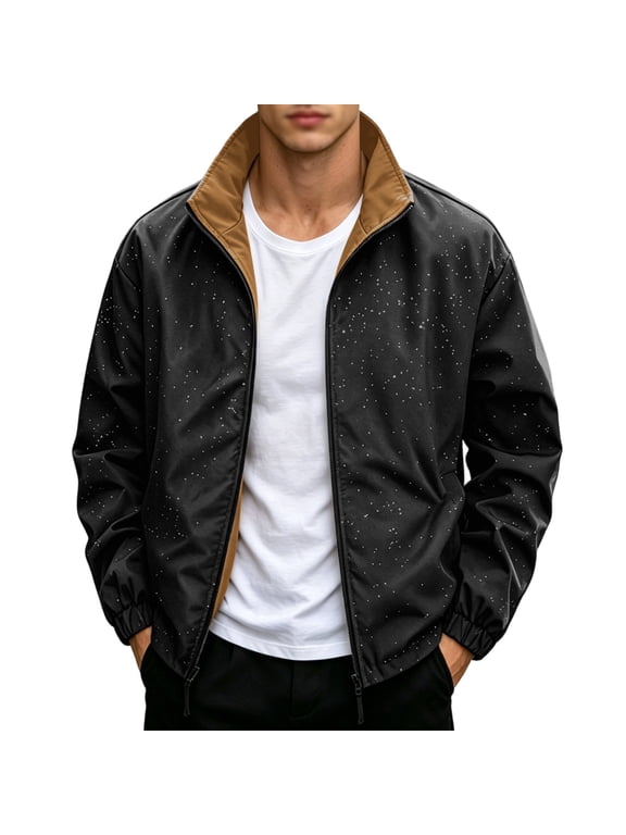 Men's Reversible Stand Collar Track Jackets, Full Zip Casual Sport Coat with Elastic Cuffs