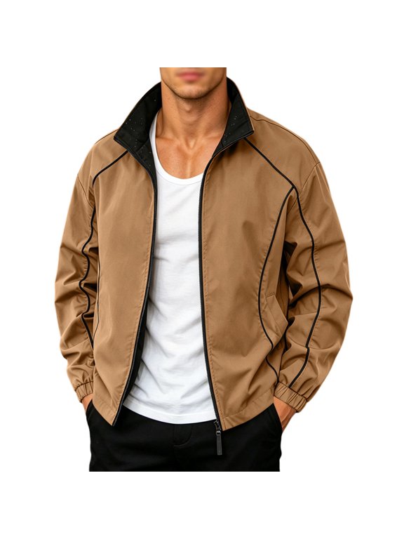 Men's Reversible Stand Collar Track Jackets, Full Zip Casual Sport Coat with Elastic Cuffs