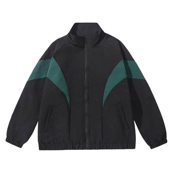 Iyufng Men's Stand Collar Geometric Color Block Track Jacket Full Zip Rib Cuff Vintage Lightweight Windproof Athletic Coat