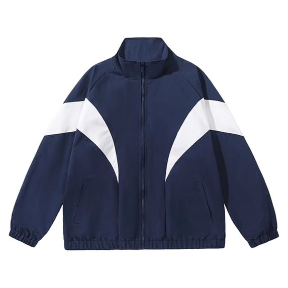 Iyufng Men's Stand Collar Geometric Color Block Track Jacket Full Zip Rib Cuff Vintage Lightweight Windproof Athletic Coat
