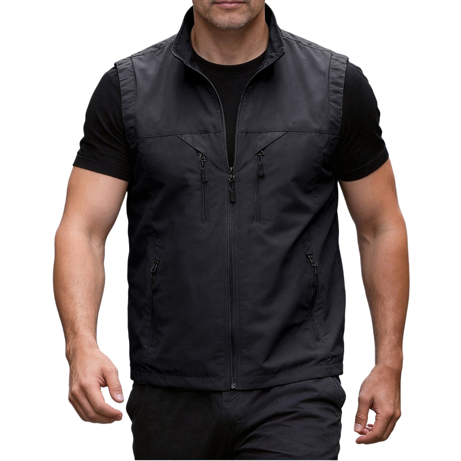 Iyufng Men's Stand Collar Sleeveless Utility Vest Full Zip Multi