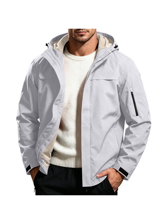 Men's Waterproof Hooded Jackets, Zip Up Lightweight Outdoor Hiking Windbreaker Outerwear with Adjustable Cuffs