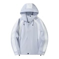 thumbnail image 1 of Iyufng Mens Color Block Hooded Windbreaker Adjustable Drawstring Snap Button Water Resistant Outdoor Hiking Jacket, 1 of 7