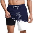 thumbnail image 1 of Iyufng Mens Double Layer Lining Shorts Summer Fashion Printed Beach Shorts with Pockets , Elastic Waistband, Drawstring, 1 of 7