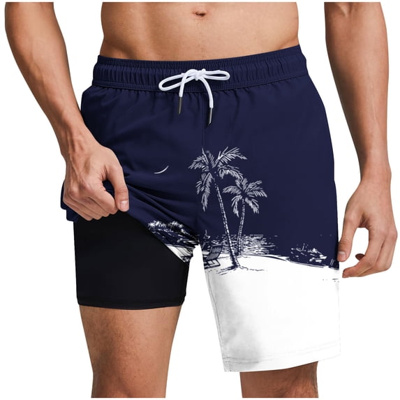 Iyufng Mens Double Layer Lining Shorts Summer Fashion Printed Beach Shorts with Pockets , Elastic Waistband, Drawstring