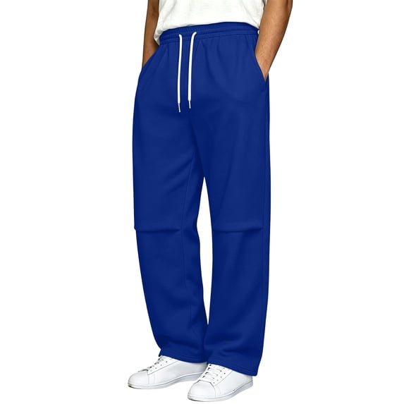 Iyufng Mens Knee Pleated Loose Wide Leg Casual Track Pants Drawstring Elastic Waist with Side Pockets