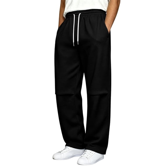 Iyufng Mens Knee Pleated Loose Wide Leg Casual Track Pants Drawstring Elastic Waist with Side Pockets