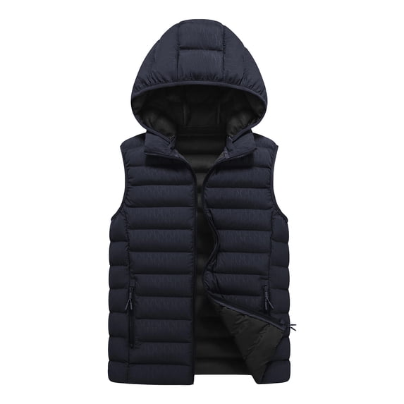 Iyufng Mens Removable Hooded Quilted Puffer Vests Lightweight Sleeveless Outerwear with Zipper Side Pockets