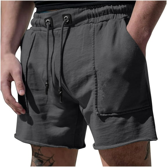 Iyufng Mens Shorts Athletic Men's Shorts,Men's Casual Solid Color Casual Drawstring Pockets Elastic Sports Shorts