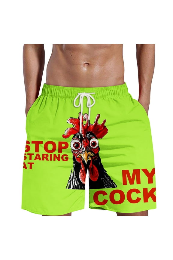 Mens Shorts with Pockets Men's Shorts Drawstring,Men's Flame Printing Special Rooster Print Beach Casual Trouser Shorts Pant