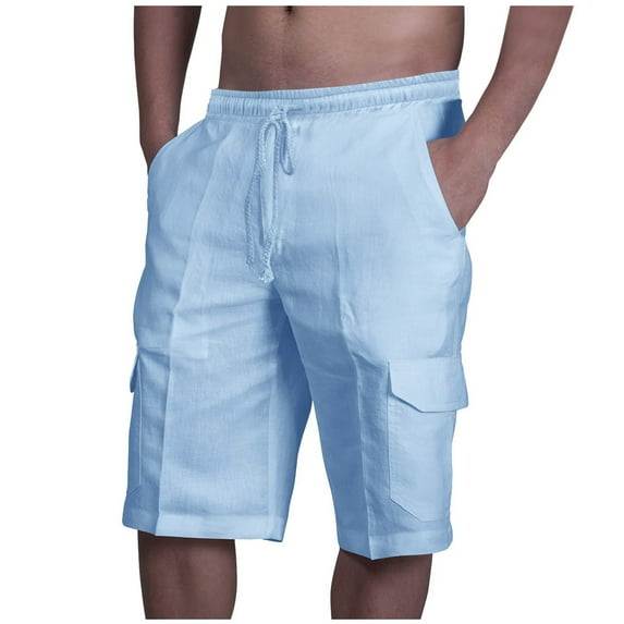 Iyufng Mens Shorts with Pockets Men's Shorts Linen Casual,Elastic Waist Summer Fashion Drawstring Solid Color Loose Casual Five Pants Beach Casual Trouser Shorts Pants