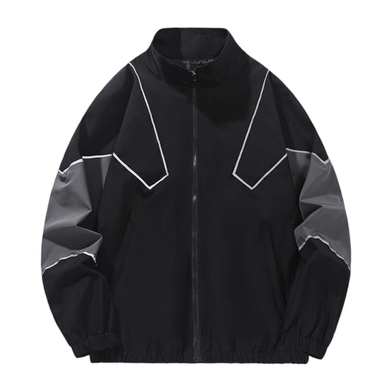 Iyufng Mens Stand Collar Reflective Line Color Block Track Jacket Full Zip Rib Cuff Vintage Street Windproof Athletic Coat