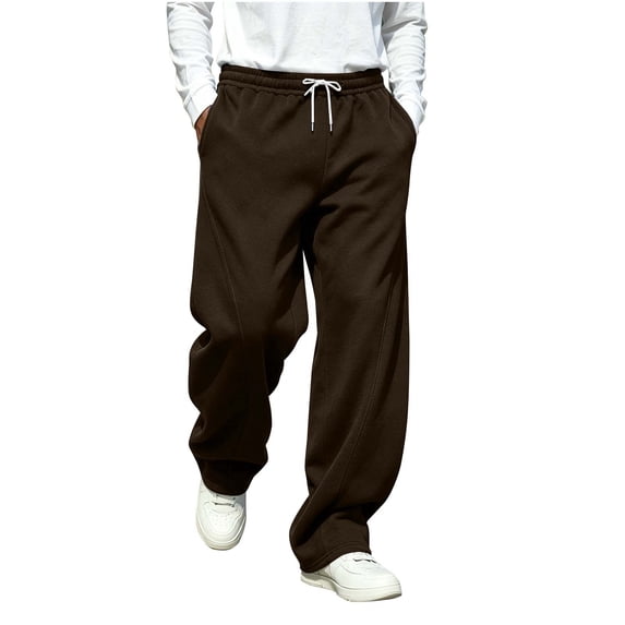 Iyufng Mens Straight Sweatpants Side Diagonal Stitch Panel Drawstring Elastic Waist Full Length Casual Loose Pants