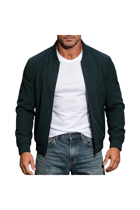 Mens Subtle Diamond Jacquard Bomber Jackets Zip Up Rib Collar Zipper Pocket Casual Baseball Coat