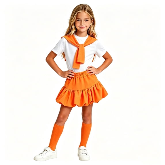 Iyufng Old Girls' Dopamine Performance Sets, 4 Piece, Short-Sleeve Top with Pleated Skirt and Shawl, Socks 3-13 Years