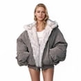 thumbnail image 1 of Iyufng Oversized Faux Fur Lined Hooded Jackets for Women Reversible Long Sleeve Zip Up Cropped Winter Coat with Pockets, 1 of 6